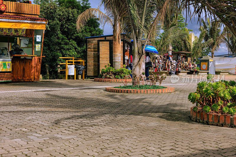 Zipaquirá, Colombia - Small Souvenir Shops Line the Perifery of the Plaza Outside the Salt Cathedral.